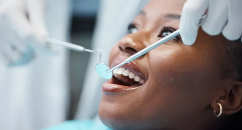 Black woman at teeth checkup