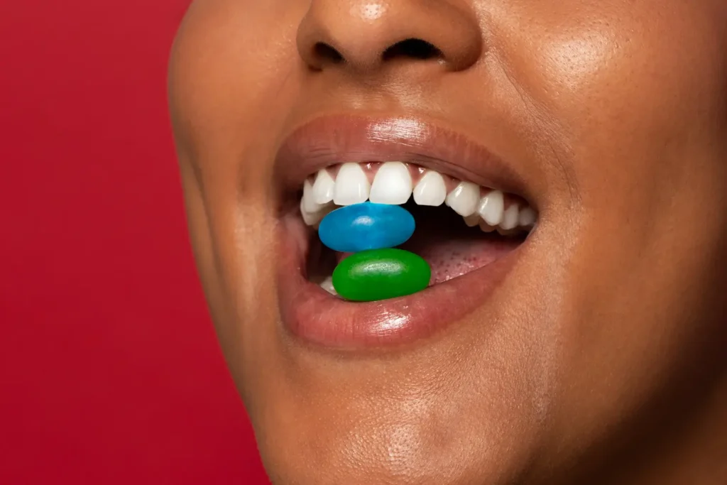 Candy in mouth